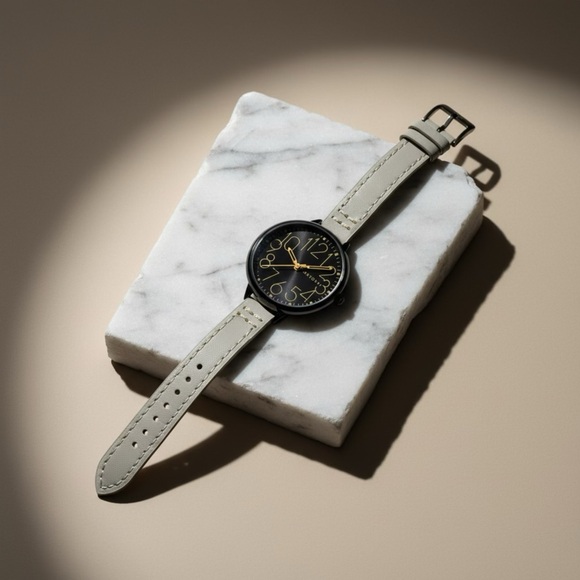 TOKYObay Accessories - TOKYObay Sorva Light Cream Leather Strap Watch with black dial